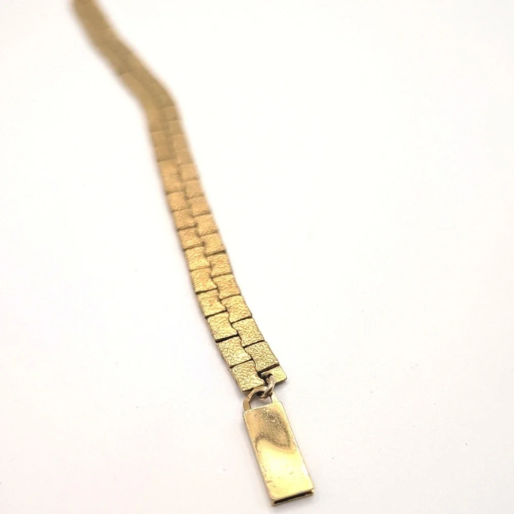 Vintage Unsigned Gold Tone Textured Link Bracelet Nugget Bark Style 6.75